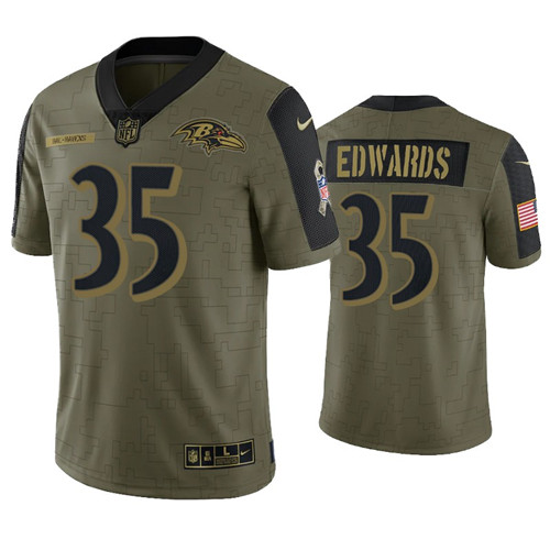 Mens Baltimore Ravens #35 Gus Edwards Nike Olive 2021 Salute To Service Limited Jersey