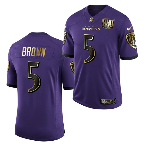 Mens Baltimore Ravens #5 Marquise Brown Nike Purple 25th Anniversary Speed Machine Golden Limited