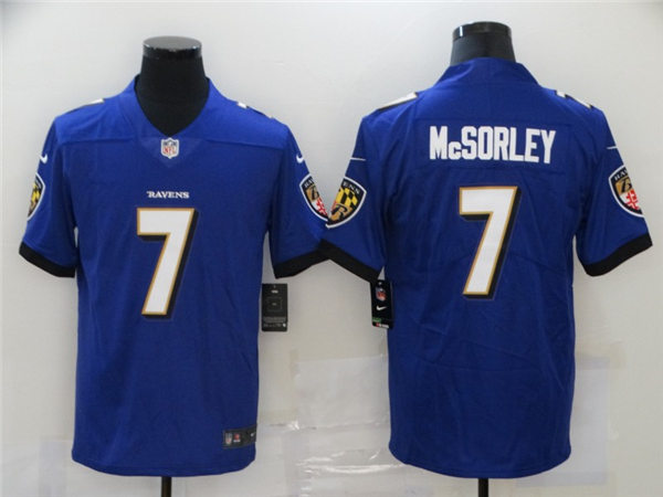 Mens Baltimore Ravens #7 Trace McSorley Nike Purple Vapor Limited Player Stitched Jersey