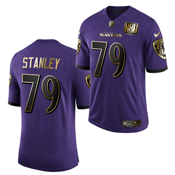 Mens Baltimore Ravens #79 Ronnie Stanley Nike Purple 25th Anniversary Speed Machine Golden Limited