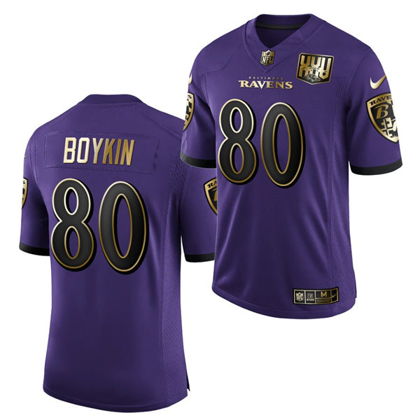 Mens Baltimore Ravens #80 Miles Boykin Nike Purple 25th Anniversary Speed Machine Golden Limited