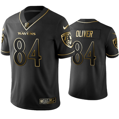 Mens Baltimore Ravens #84 Josh Oliver Nike Black Golden Edition Vapor Limited Jersey