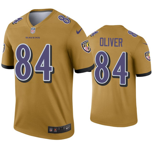 Mens Baltimore Ravens #84 Josh Oliver Nike Gold Inverted Legend Jersey