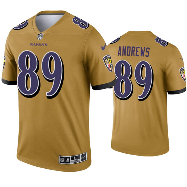 Mens Baltimore Ravens #89 Mark Andrews Stitched Nike Gold Inverted Legend Jersey