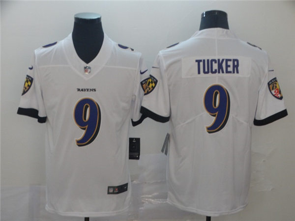 Mens Baltimore Ravens #9 Justin Tucker Nike White Vapor Limited Player Jersey