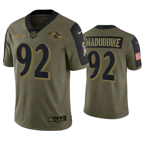 Mens Baltimore Ravens #92 Justin Madubuike Nike Olive 2021 Salute To Service Limited Jersey