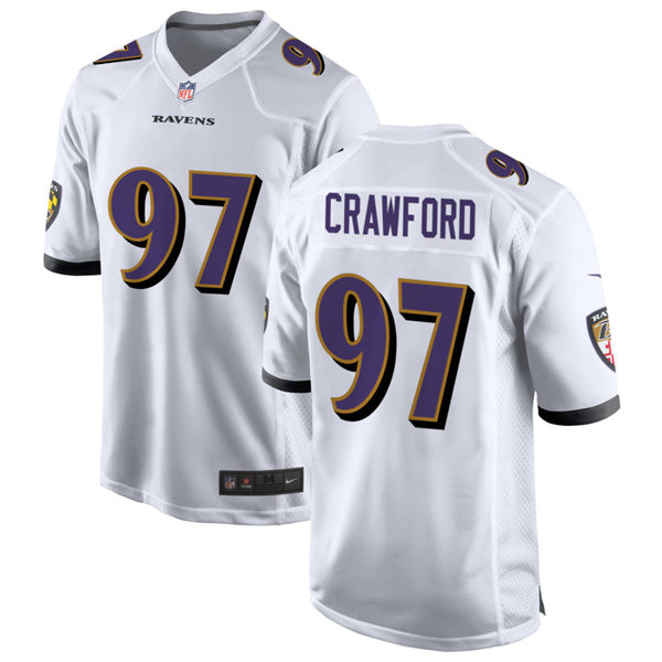 Mens Baltimore Ravens #97 Aaron Crawford Nike White Vapor Limited Player Jersey