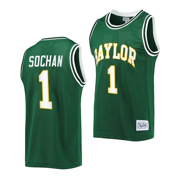 Mens Baylor Bears #1 Jeremy Sochan Green Original Retro Commemorative Classic Basketball Jersey