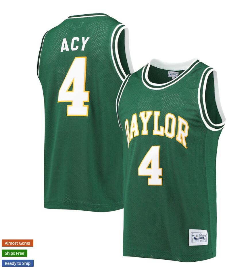 Mens Baylor Bears #4 Quincy Acy Green Original Retro Commemorative Classic Basketball Jersey