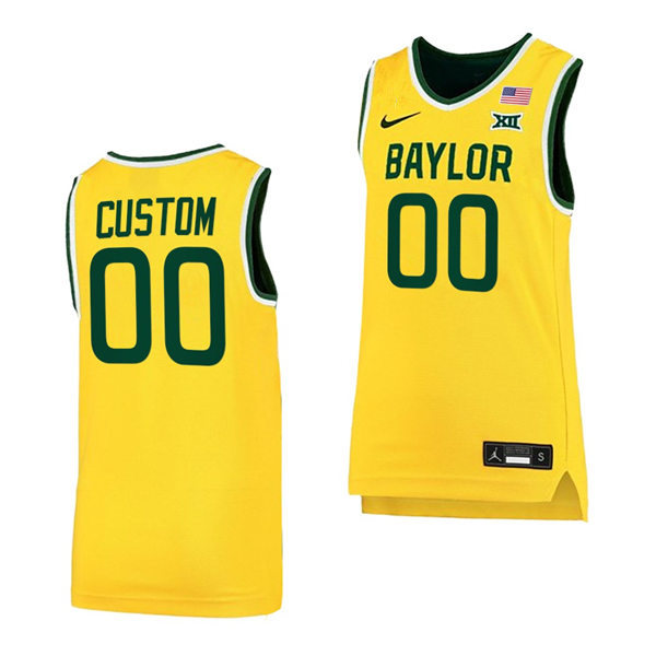 Mens Baylor Bears Custom Nike Gold NCAA College Basketball Jersey