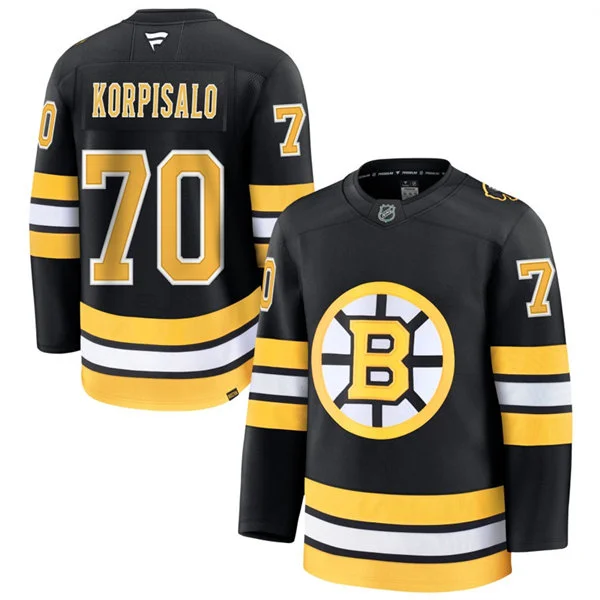 Mens Boston Bruins #70 Joonas Korpisalo Fanatics 2025 Black Home Premium Jersey 