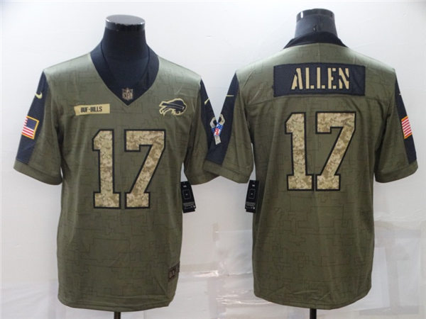 Mens Buffalo Bills #17 Josh Allen Nike 2021 Olive Camo Number Salute To Service Limited Jersey