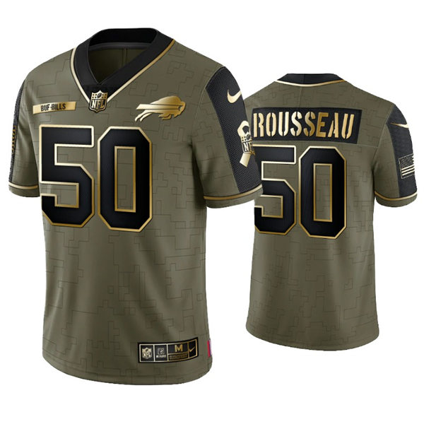 Mens Buffalo Bills #50 Gregory Rousseau Nike 2021 Olive Golden Salute To Service Limited Jersey