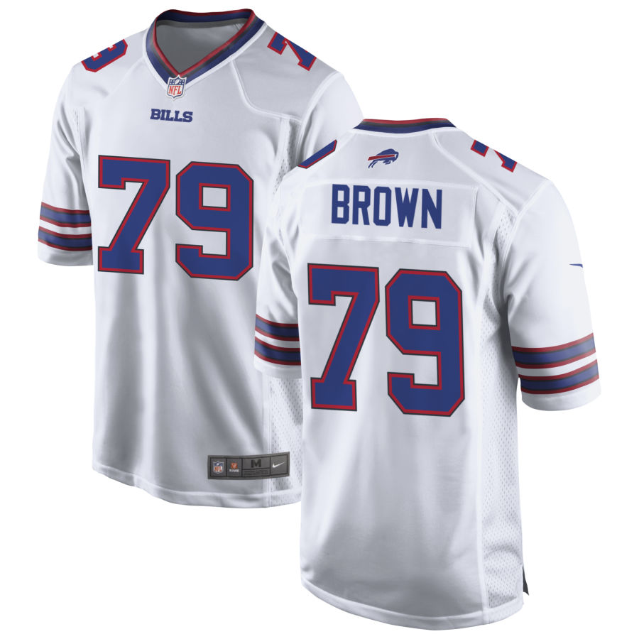 Mens Buffalo Bills #79 Spencer Brown Nike White Away Vapor Limited Jersey