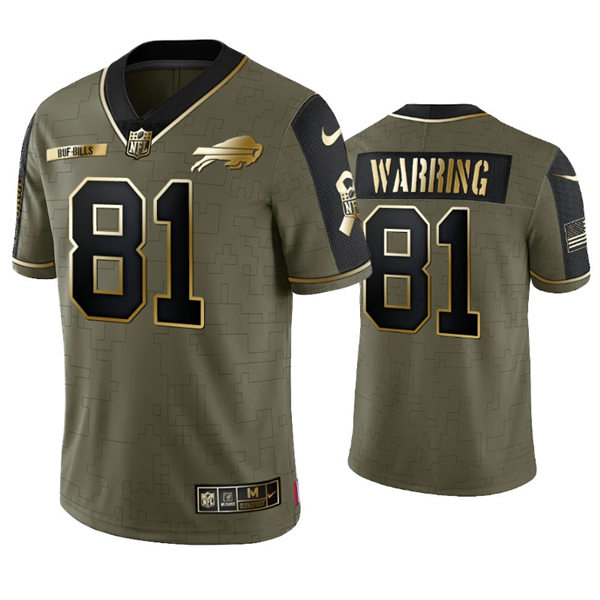 Mens Buffalo Bills #81 Kahale Warring Nike 2021 Olive Golden Salute To Service Limited Jersey.