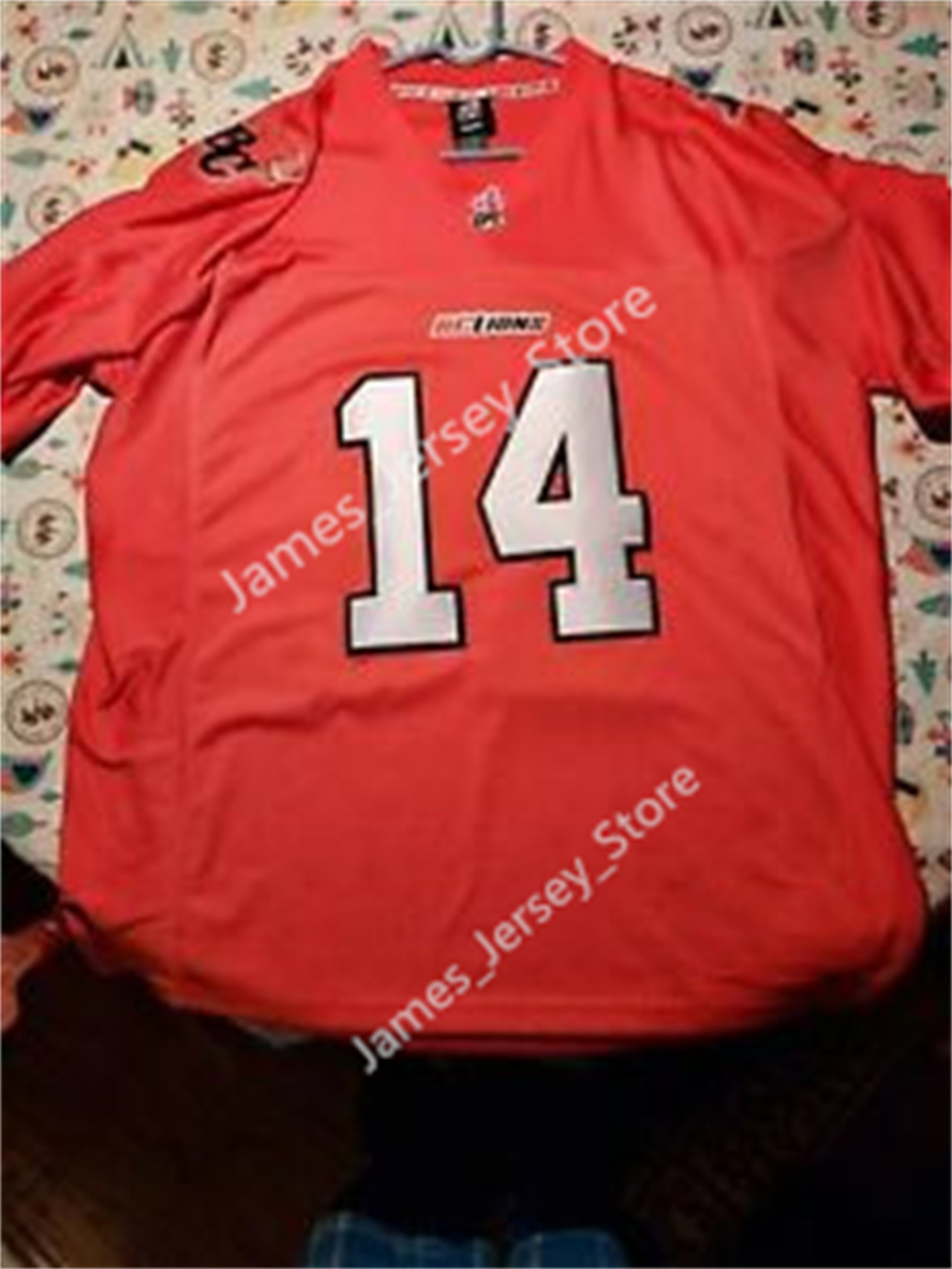 Mens CFL BC Lions Custom Home Orange Red Football Jersey