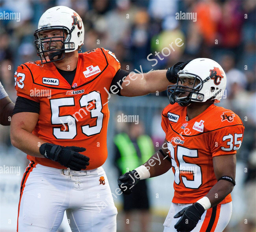Mens CFL BC Lions Custom Home Orange Stitched Football Jersey