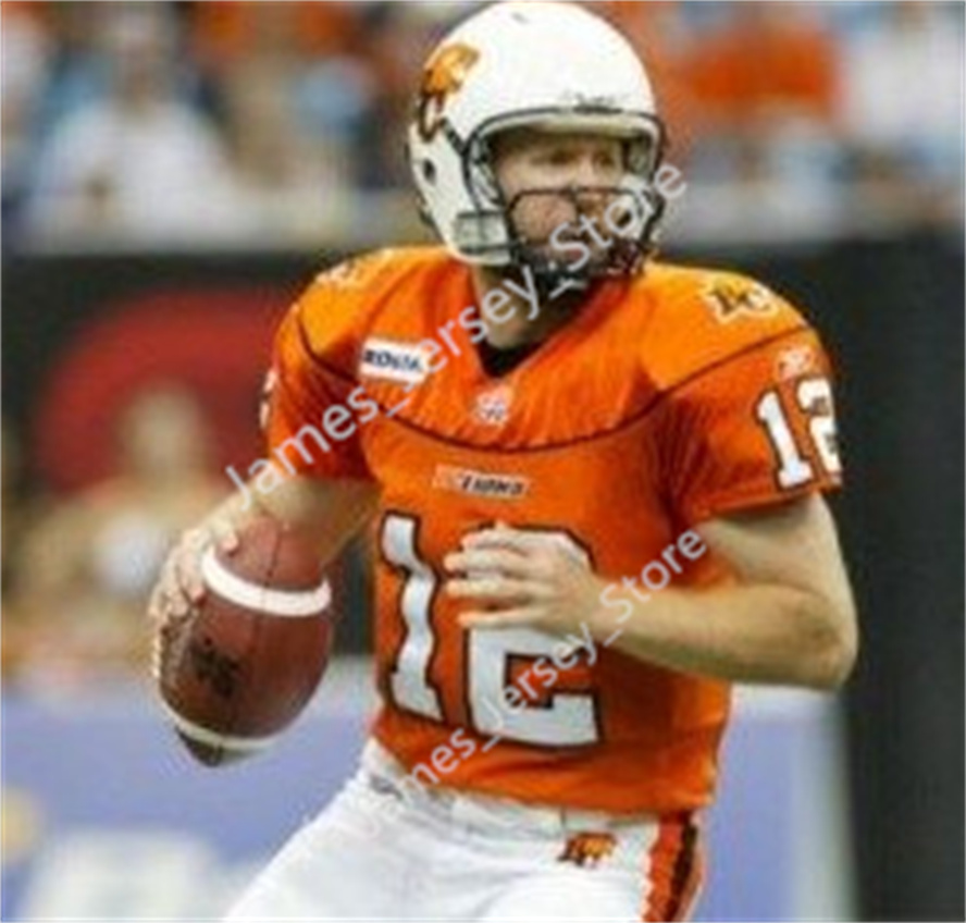 Mens CFL BC Lions Custom Home Orange Stitched Football Jerseys