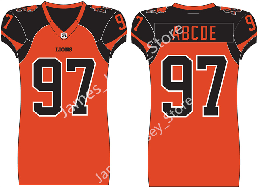 Mens CFL BC Lions Custom Orange Stitched Football Jerseys