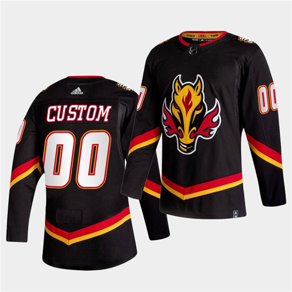 Mens Calgary Flames Custom Tyler Pitlick Jarome Iginla Mark Giordano Joe Nieuwendyk Lanny McDonald Adidas 2021 Reverse Re Stitched