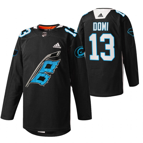 Mens Carolina Hurricanes #13 Max Domi 2022 Warm-up Black Night Stitched Jersey