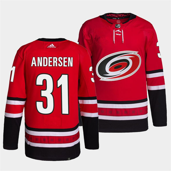 Mens Carolina Hurricanes #31 Frederik Andersen Adidas Home Red Player Stitched Jersey
