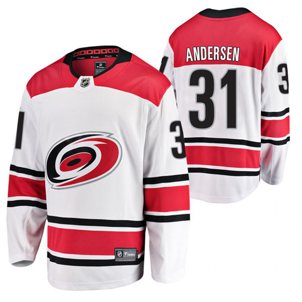 Mens Carolina Hurricanes #31 Frederik Andersen Adidas White Away Player Stitched Jersey