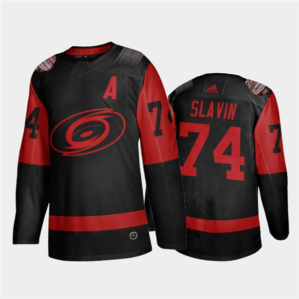Mens Carolina Hurricanes #74 Jaccob Slavin Black Adidas 2021 Stadium Series Stitched Jersey