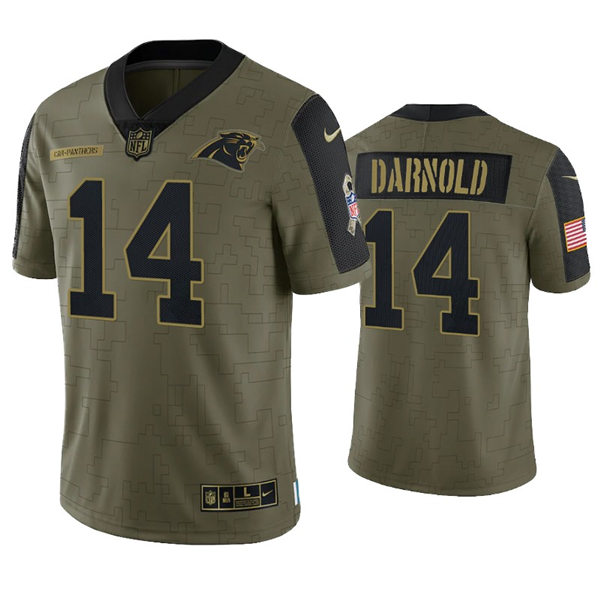 Mens Carolina Panthers #14 Sam Darnold Nike Olive 2021 Salute To Service Limited Jersey