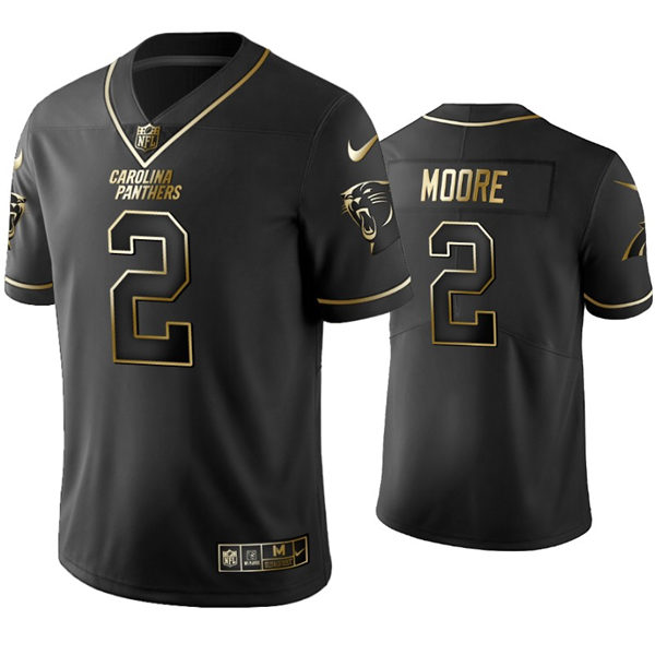 Mens Carolina Panthers #2 D. J. Moore Nike Black Golden Edition Vapor Limited Jersey