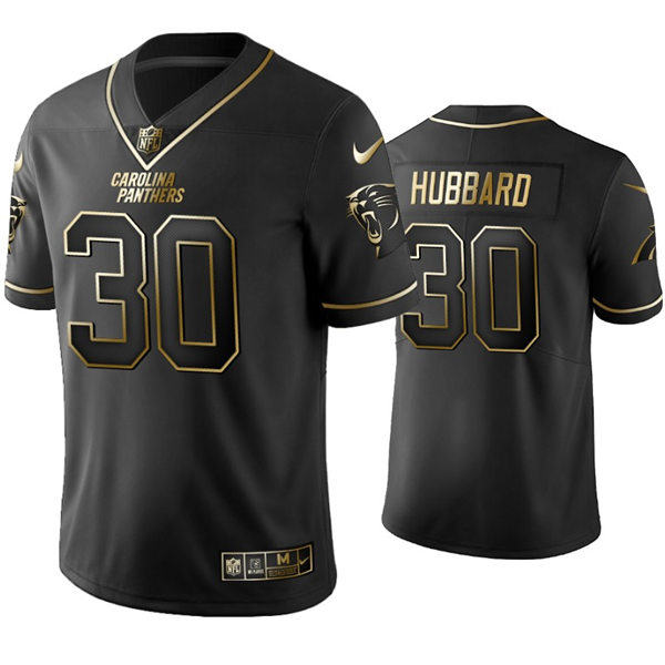 Mens Carolina Panthers #30 Chuba Hubbard Nike Black Golden Edition Vapor Limited Jersey