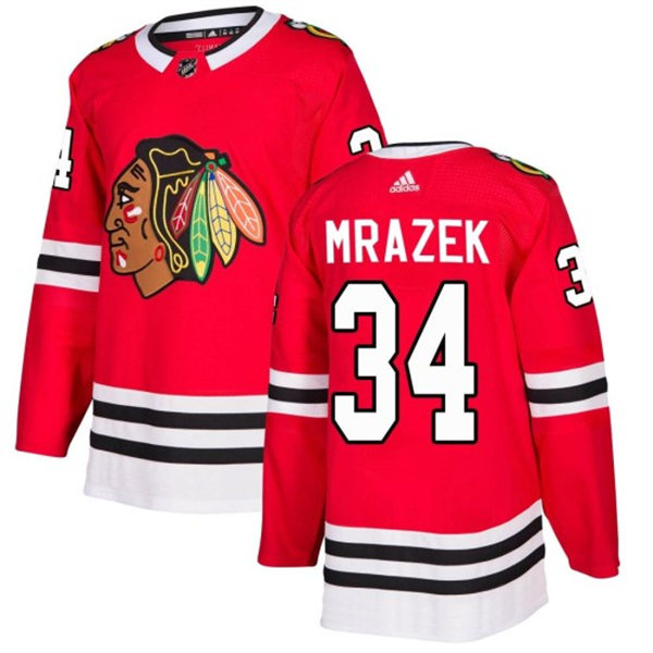 Mens Chicago Blackhawks #34 Petr Mrazek adidas Red Home Player Jersey 
