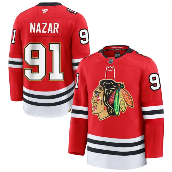 Mens Chicago Blackhawks #91 Frank Nazar Fanatics Red 100th Anniversary Jersey 