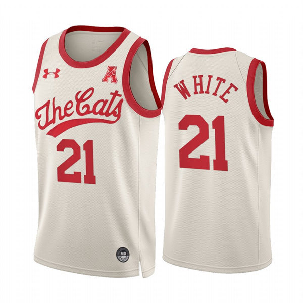 Mens Cincinnati Bearcats #21 James White Cream 2022 Retro 70s The Cats Basketball Jersey