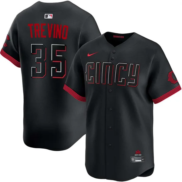 Mens Cincinnati Reds #35 Jose Trevino Nike Black City Connect Limited Jersey 