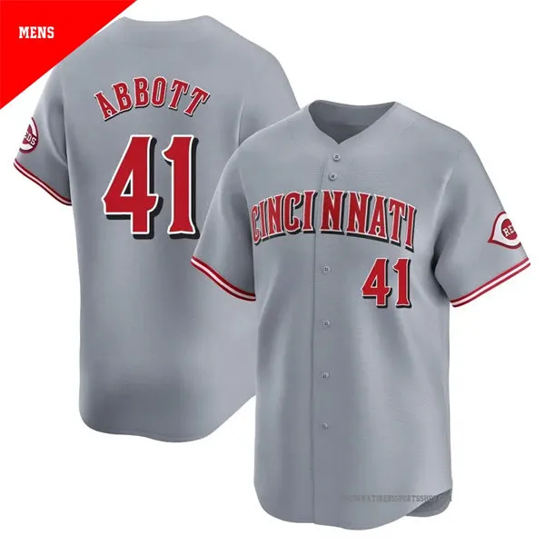 Mens Cincinnati Reds #41 Andrew Abbott Nike Road Gray Limited Player Jersey 
