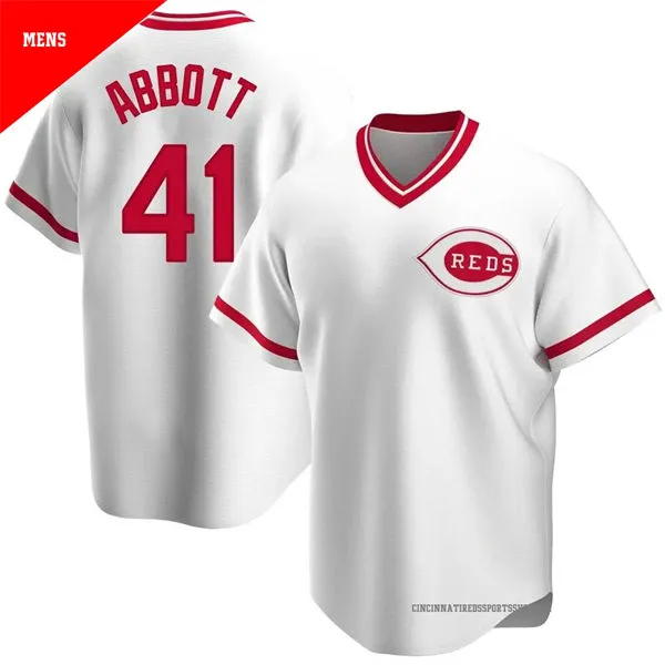 Mens Cincinnati Reds #41 Andrew Abbott White Pullover Cooperstown Collection Jersey 