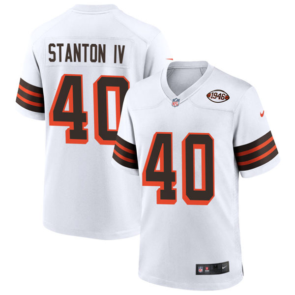 Mens Cleveland Browns #40 Johnny Stanton Nike 2021 White Retro 1946 75th Anniversary Jersey