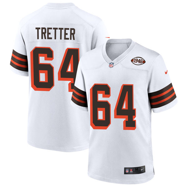 Mens Cleveland Browns #64 J.C. Tretter Nike 2021 White Retro 1946 75th Anniversary Jersey