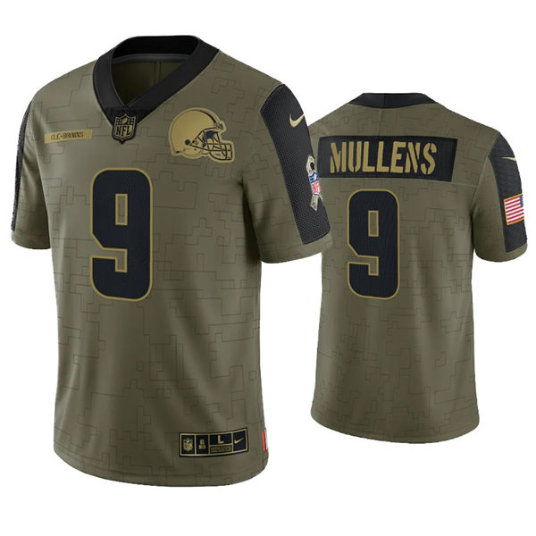 Mens Cleveland Browns #9 Nick Mullens Stitched Nike Olive 2021 Salute To Service Limited Player Jersey