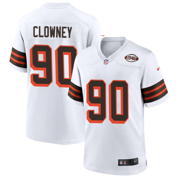 Mens Cleveland Browns #90 Jadeveon Clowney Nike 2021 White Retro 1946 75th Anniversary Jerse