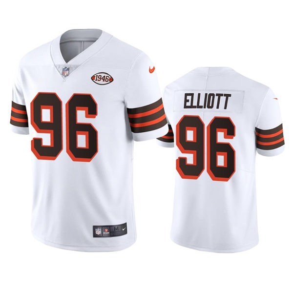 Mens Cleveland Browns #96 Jordan Elliott Nike 2021 White Retro 1946 75th Anniversary Jersey