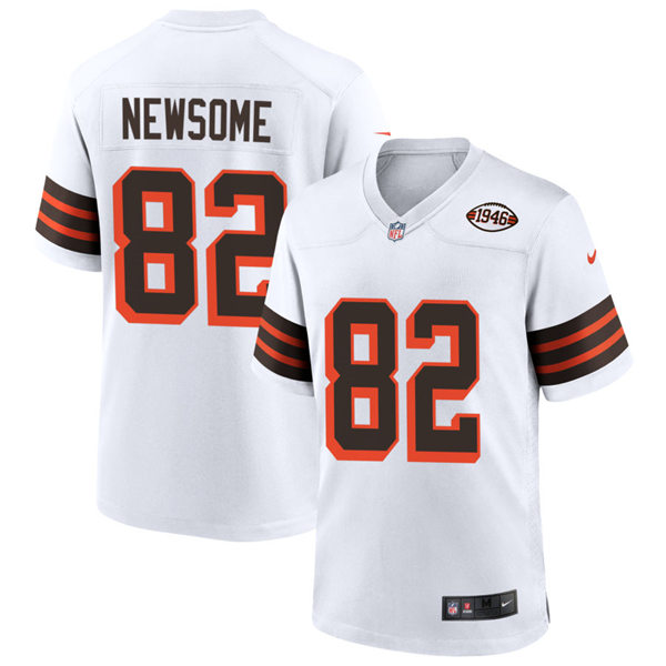 Mens Cleveland Browns Retired Player #82 Ozzie Newsome Nike 2021 White Retro 1946 75th Anniversary