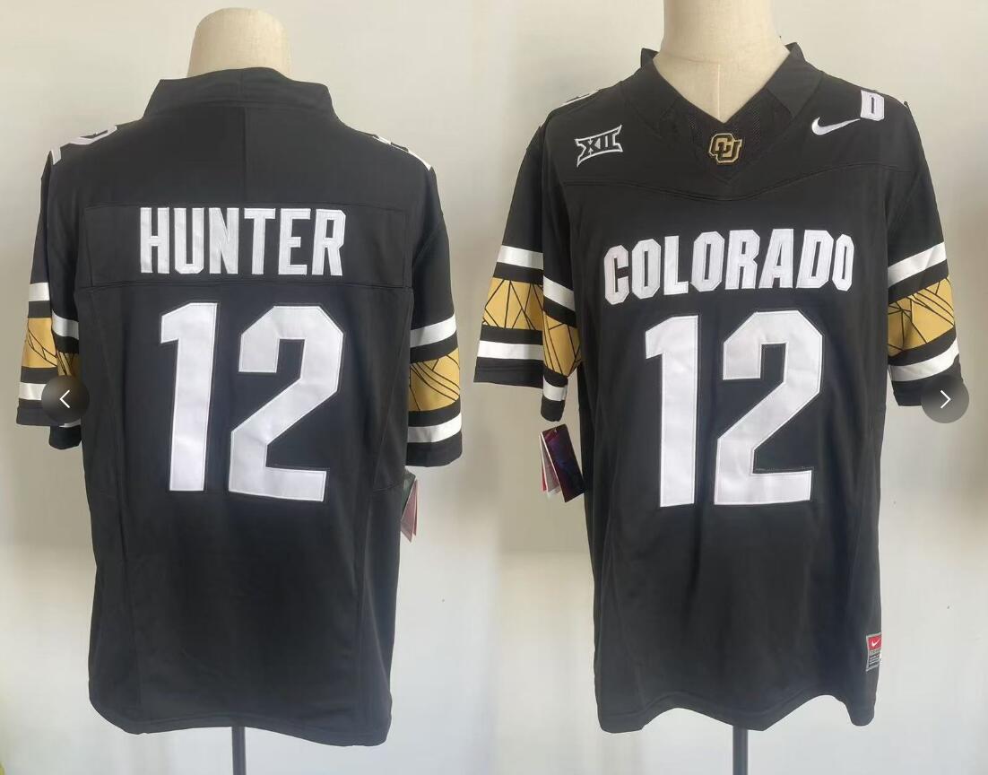 Mens Colorado Buffaloes #12 Travis Hunter 2024 XII F.U.S.E. Limited Black White College Football Game Jerseys