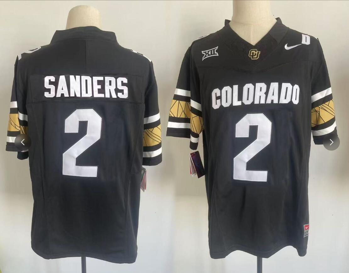 Mens Colorado Buffaloes #2 Shedeur Sanders 2024 XII F.U.S.E. Limited Black White College Football Game Jerseys