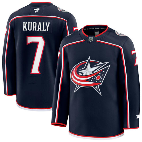 Mens Columbus Blue Jackets #7 Sean Kuraly Fanatics Navy Home Premium Player Jersey 