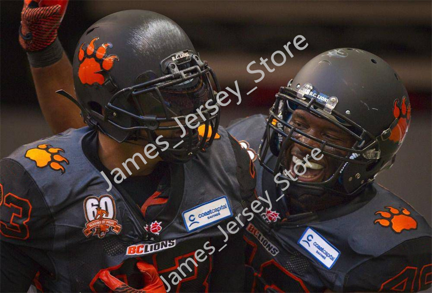 Mens Custom CFL BC Lions Home Black Football Jersey