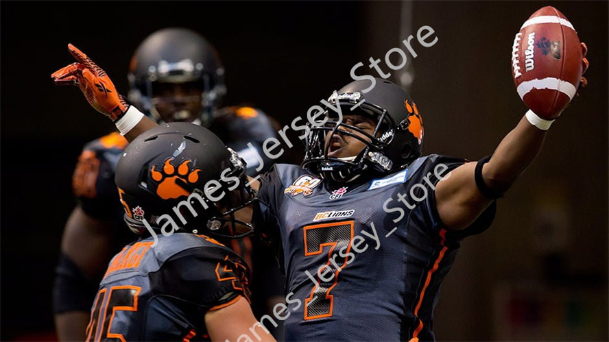 Mens Custom CFL BC Lions Home Black Stitched Football Jersey