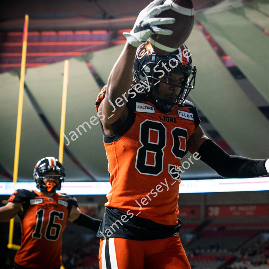 Mens Custom CFL BC Lions Home New orange Football Jersey