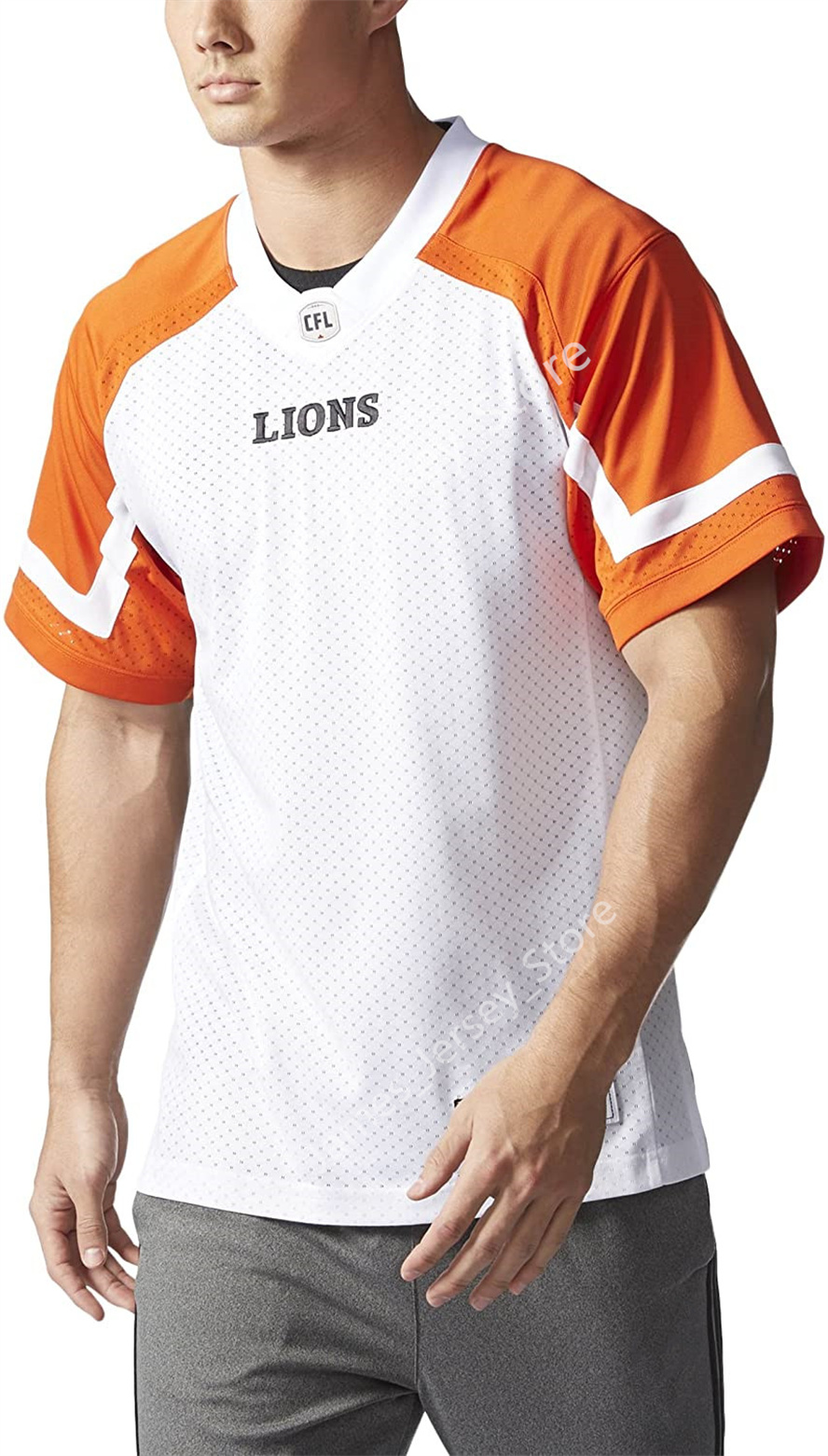 Mens Custom CFL BC Lions Home White Orange Football Jersey